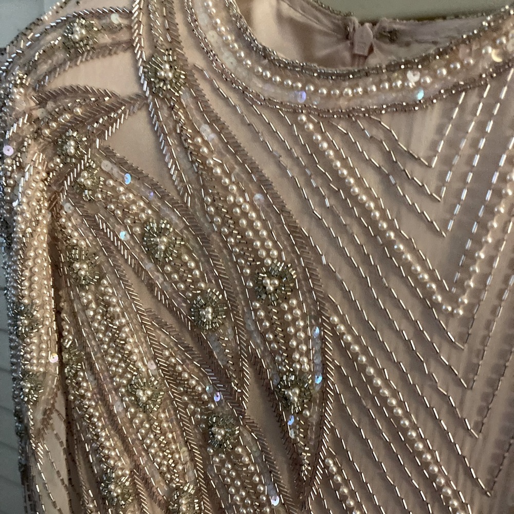 Size 10 Party Dress in a blush light pink color. All silk and hand-beaded.